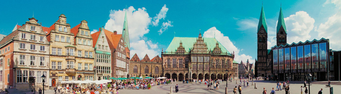 Panorama of the old market place, town hall, cathedral, and Parliament